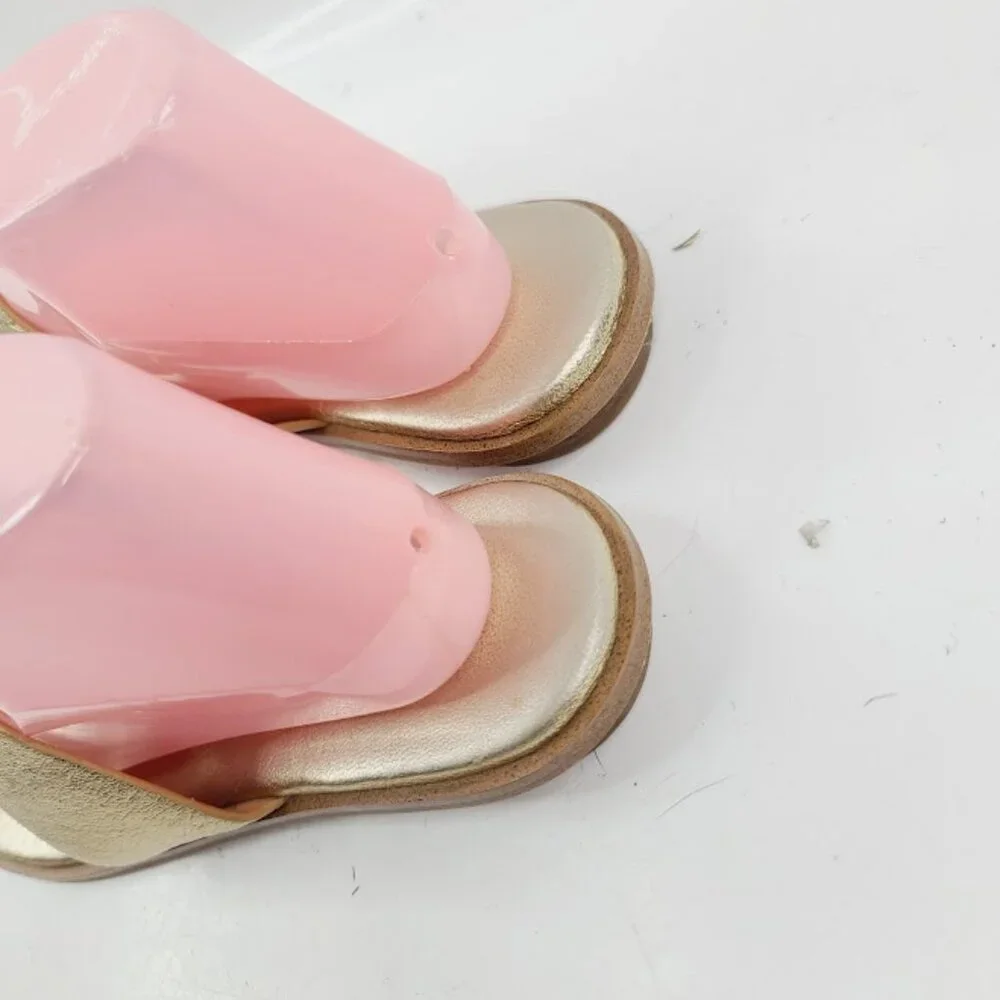 Michael Kors Women's Gold Leather Slip-On‎ Luxe Flat Thong Sandal Size 8.5